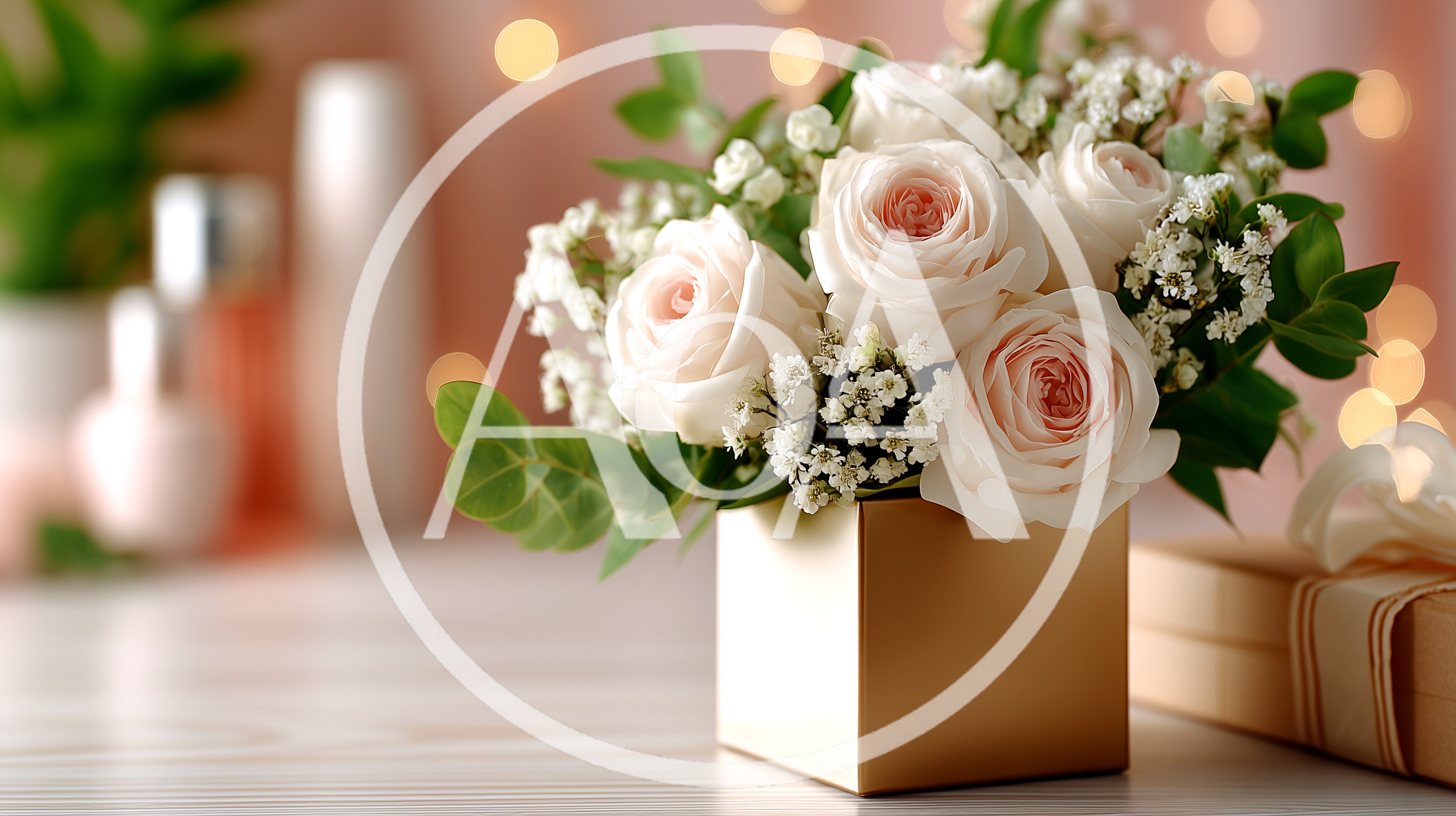 Elegant White Rose Bouquet In Gold Box