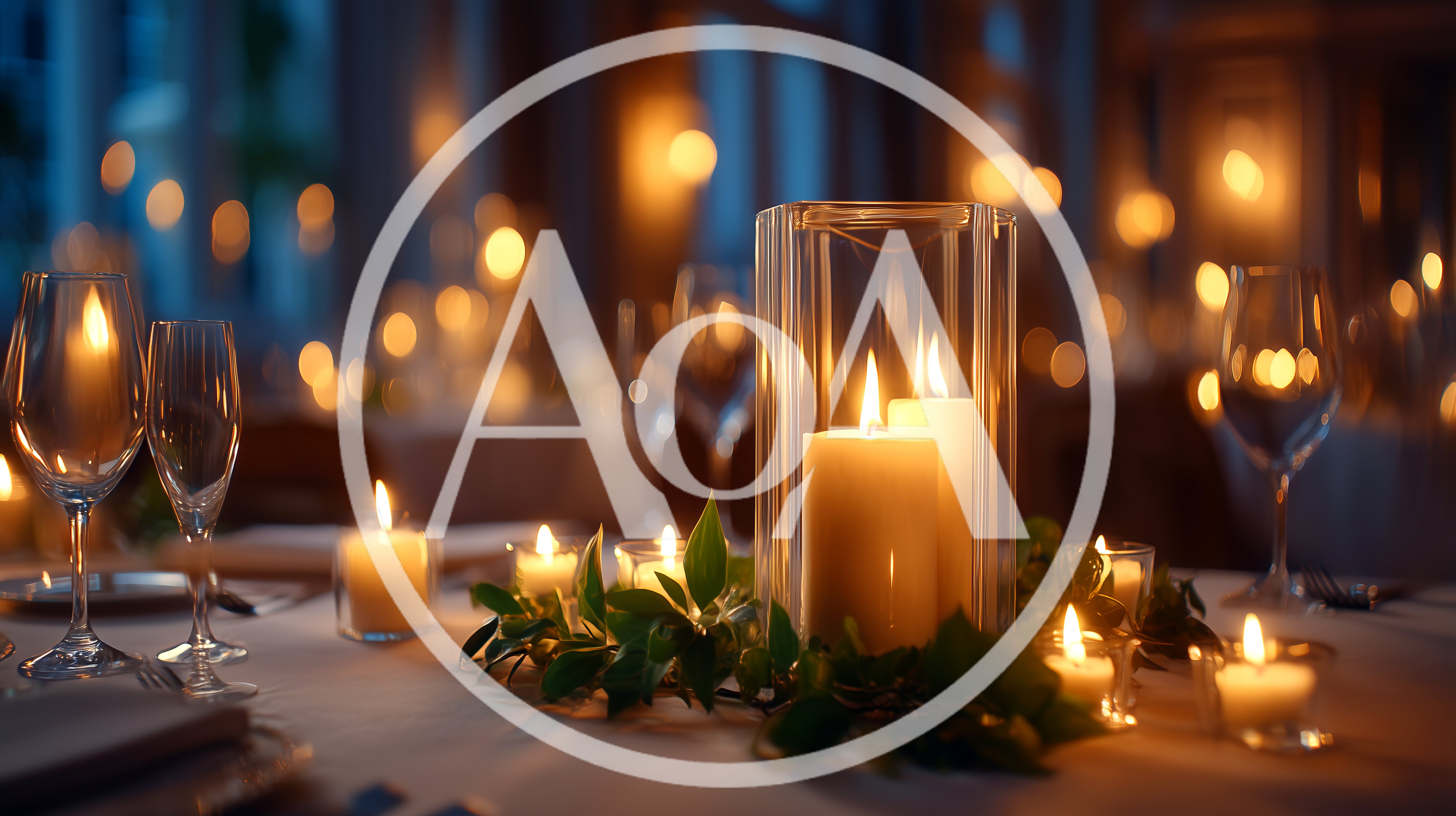 Elegant Candlelit Dinner Table Setting With Glass Votives