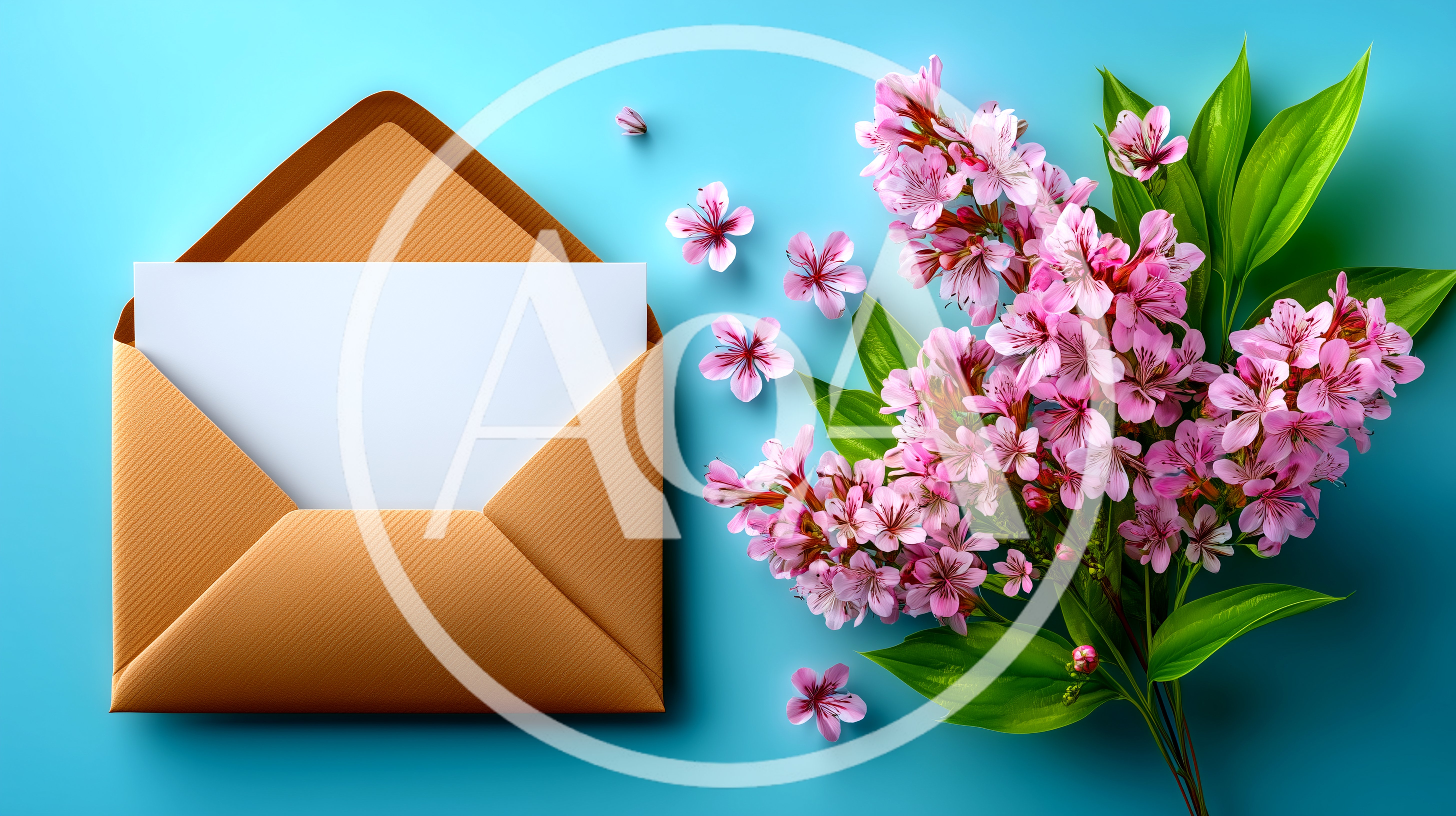 Open Envelope With Blank Note And Pink Flowers