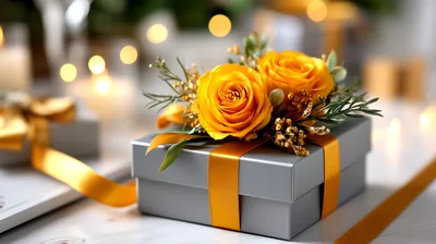 Elegant Gift Box Decorated With Yellow Roses