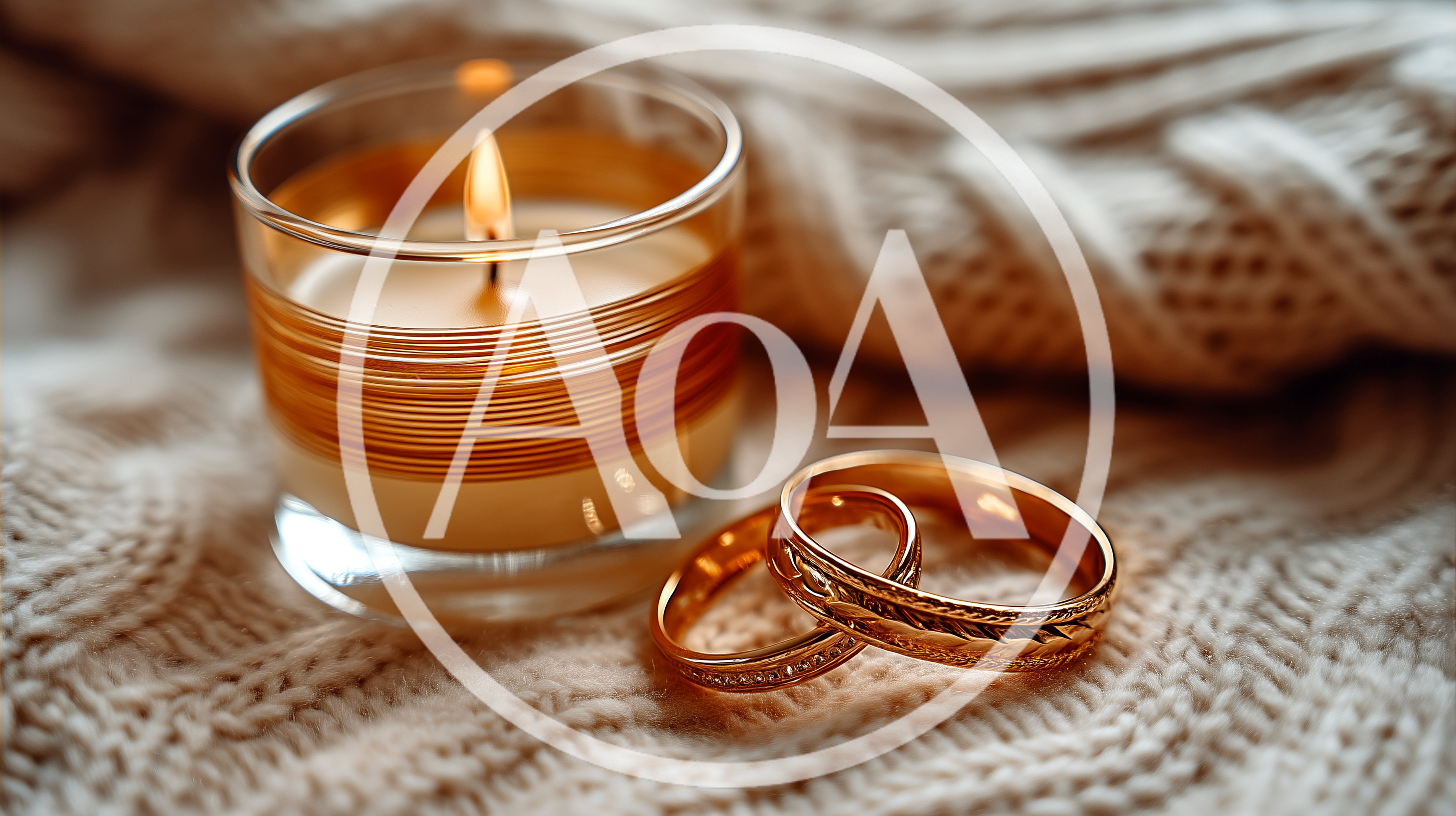 Two Gold Wedding Rings Beside A Lit Candle