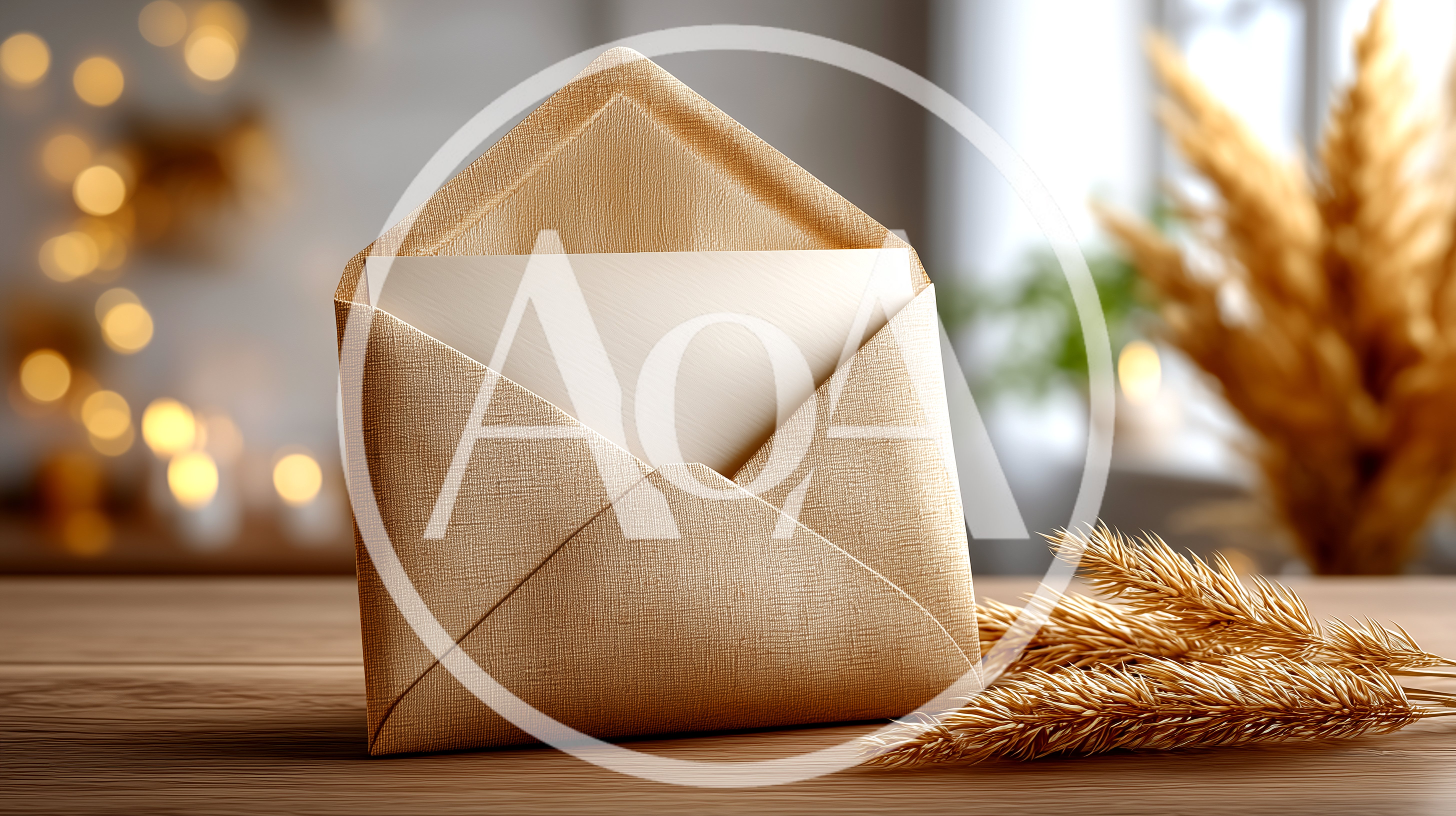 Open Envelope With Blank Card On Wooden Table