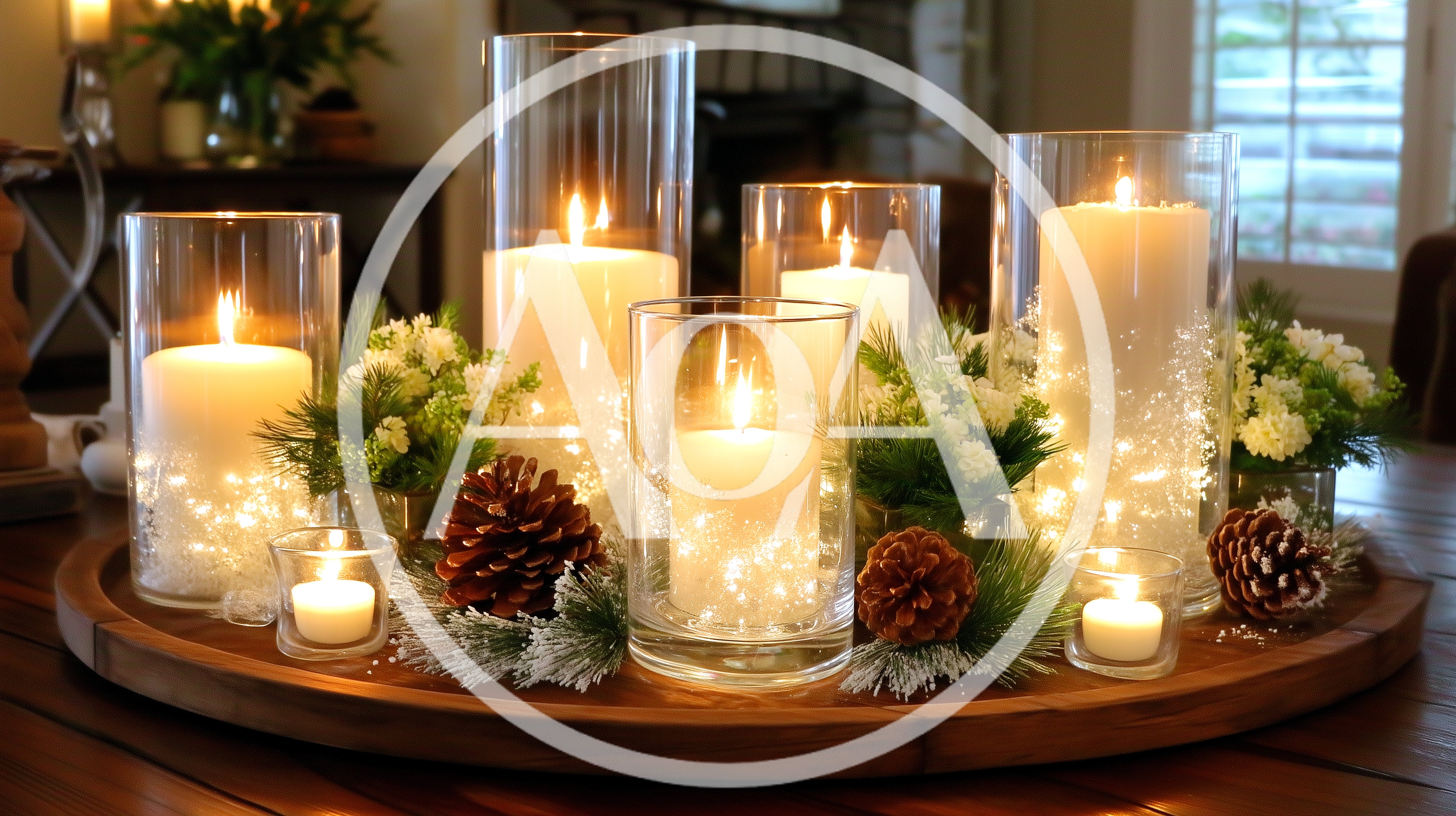 Christmas Centerpiece With Candles And Pinecones