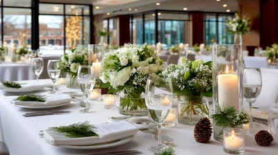 Elegant Wedding Reception Table Setting With Floral Centerpieces