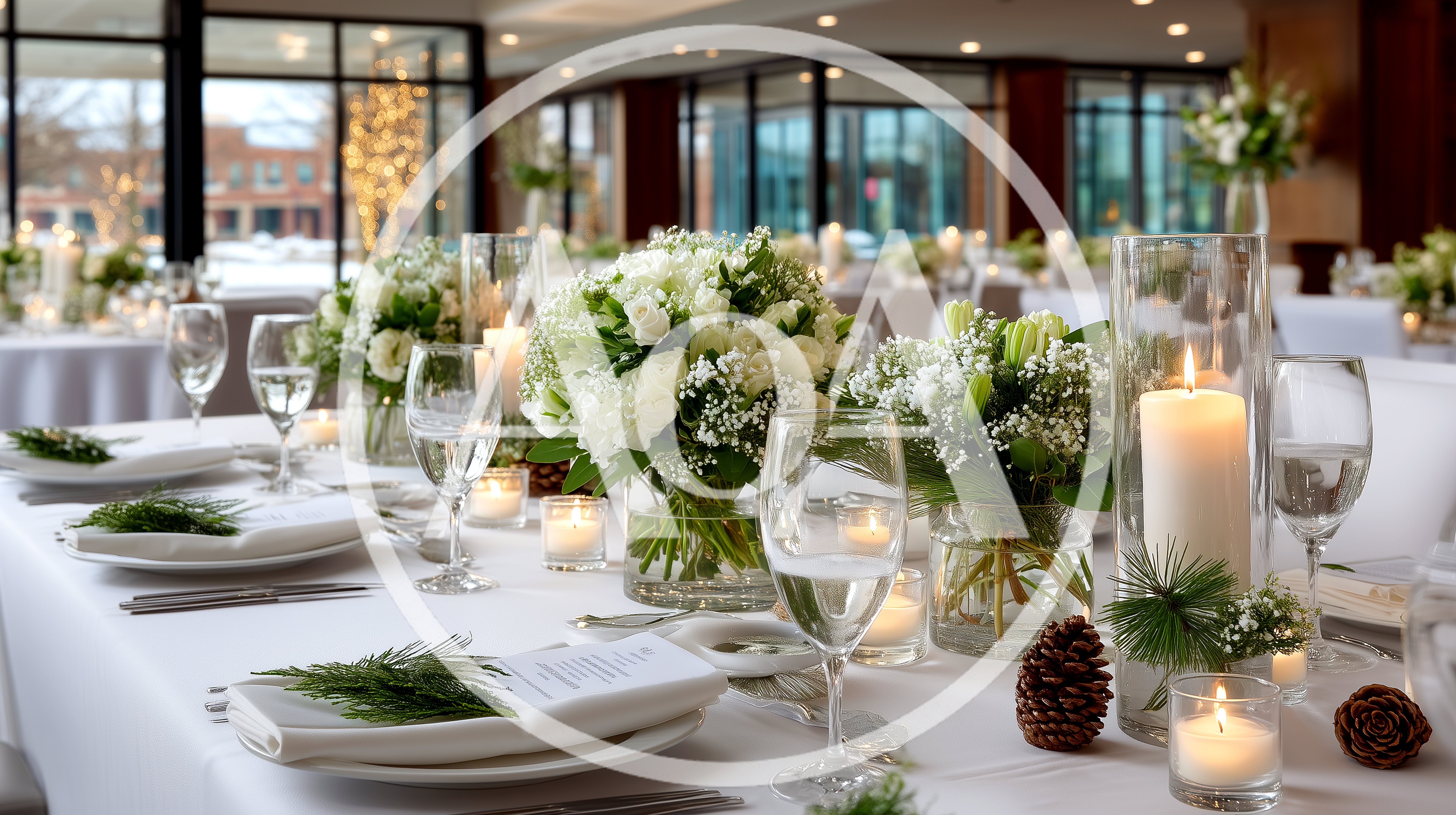 Elegant Wedding Reception Table Setting With Floral Centerpieces