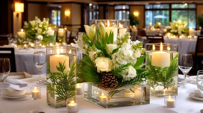 Elegant Wedding Table Centerpiece With Candles And Flowers