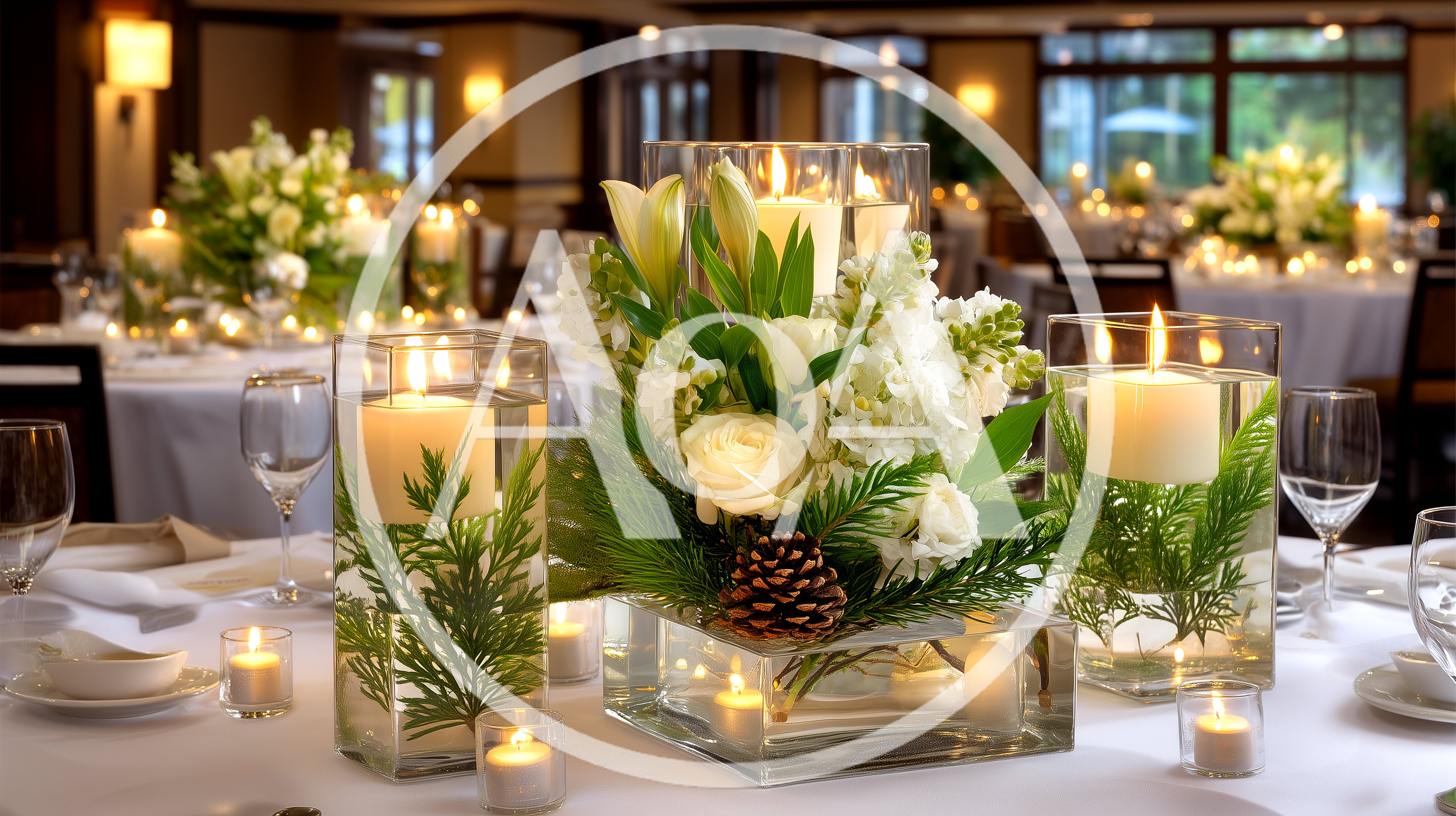 Elegant Wedding Table Centerpiece With Candles And Flowers