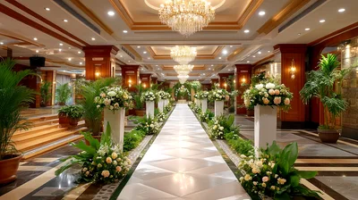 Elegant Wedding Aisle Decorated With Floral Arrangements