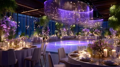 Luxurious Wedding Reception Hall With Purple Lighting