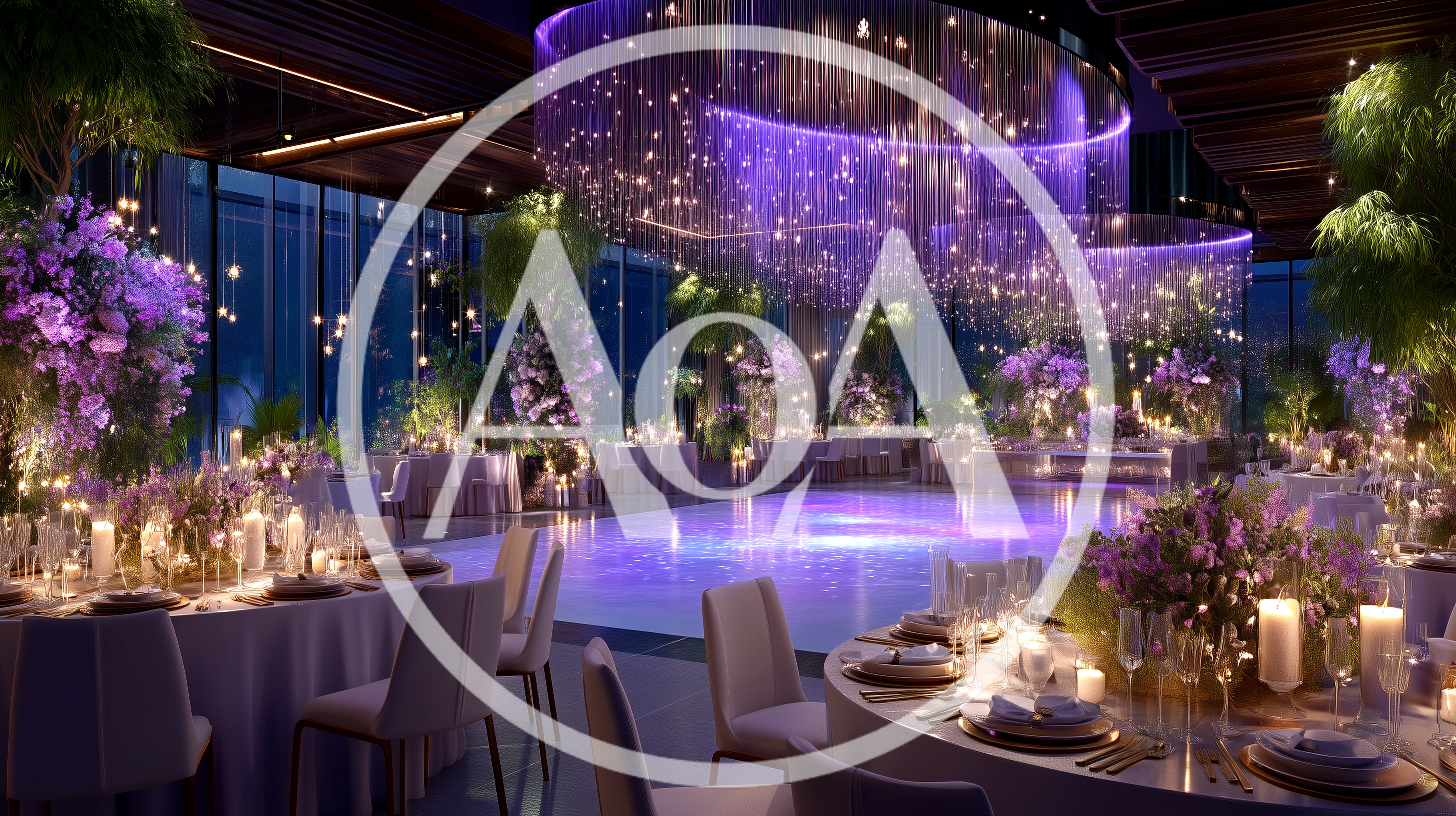 Luxurious Wedding Reception Hall With Purple Lighting