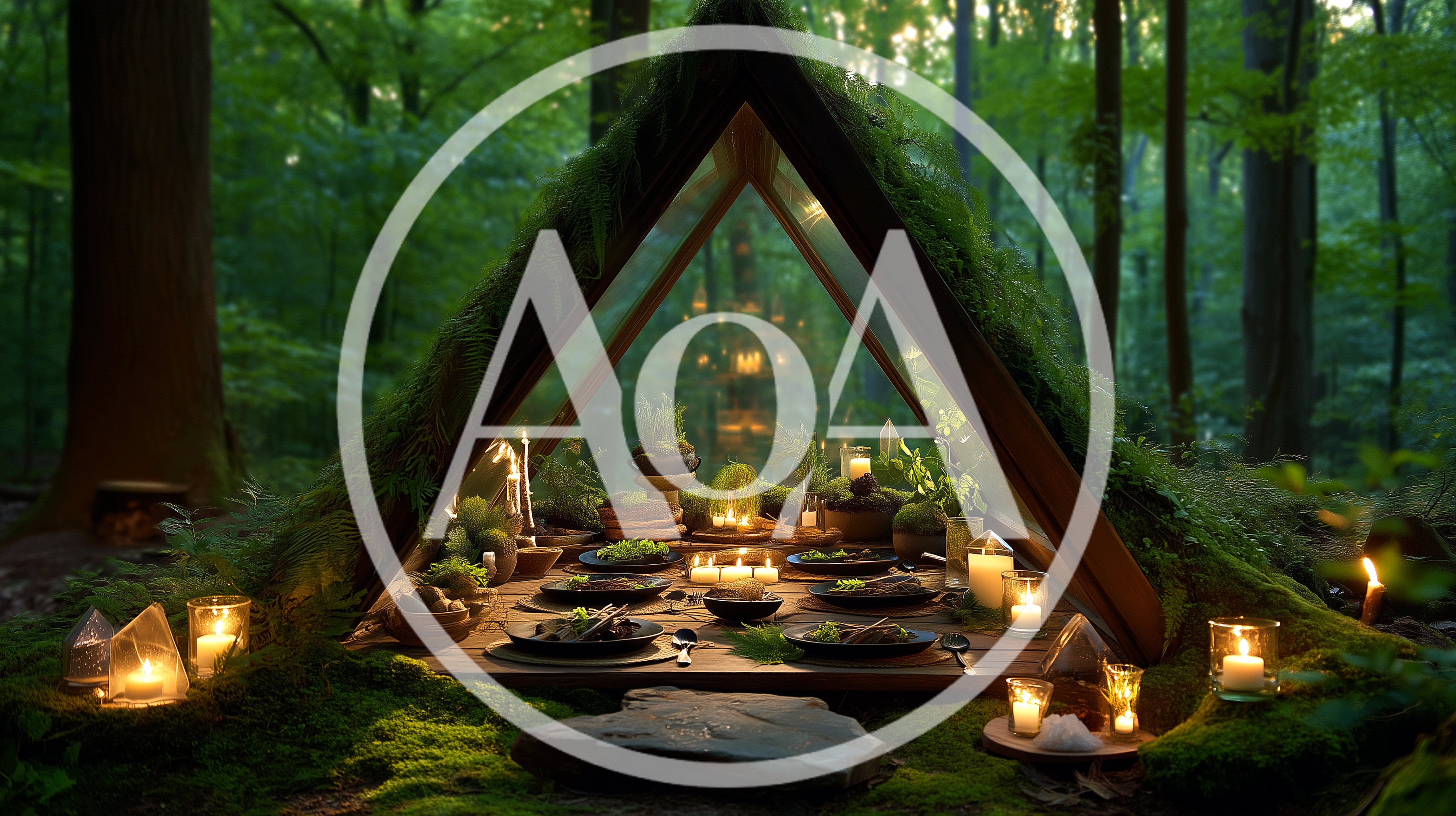 Enchanted Forest A-Frame Dining Setup With Candles