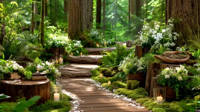 Enchanted Forest Wedding Aisle With Floral Decorations