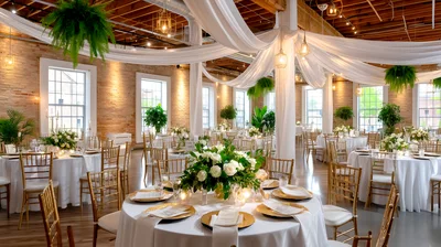 Elegant Wedding Reception Hall With Round Tables