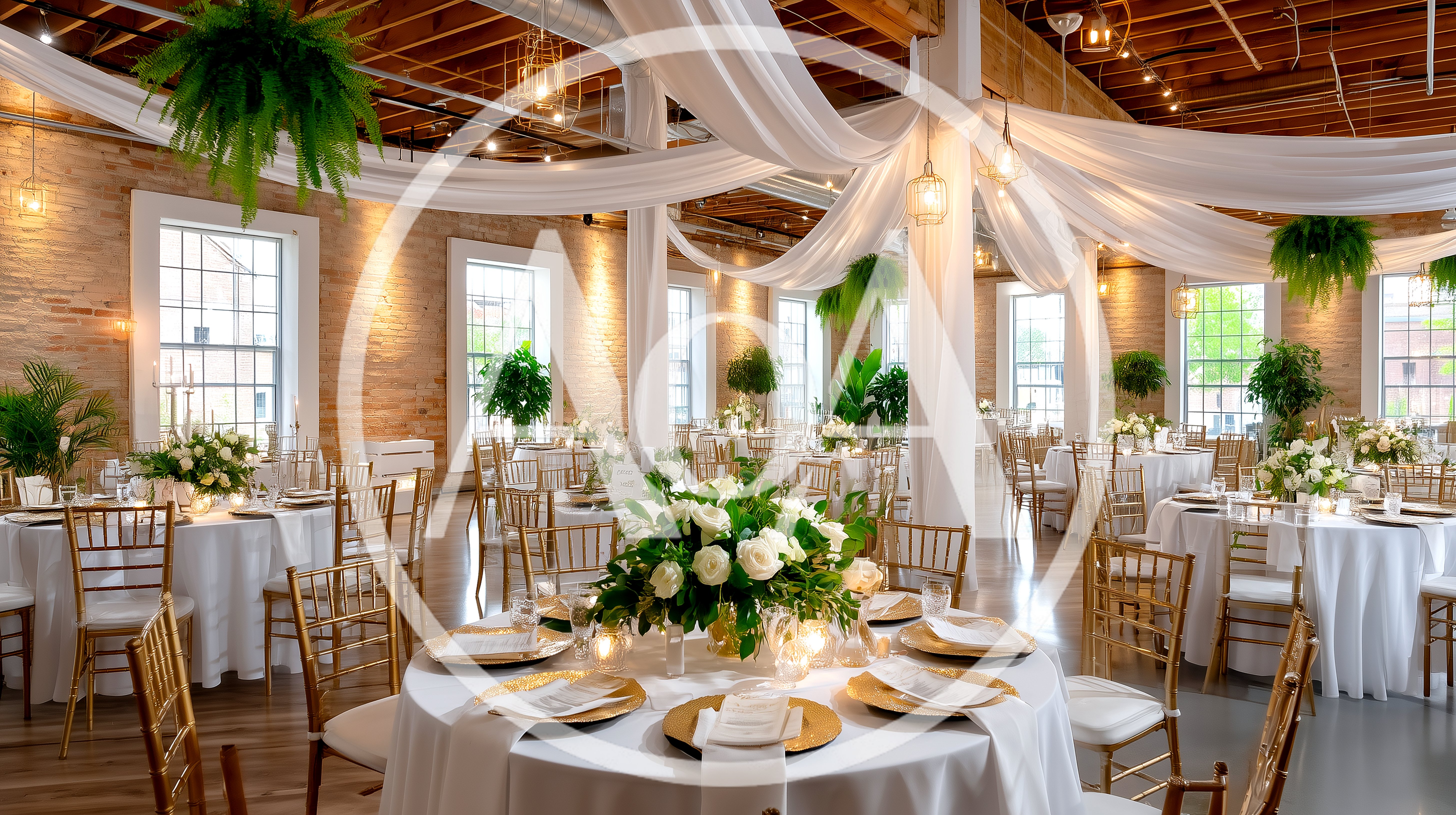 Elegant Wedding Reception Hall With Round Tables