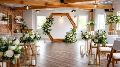 Elegant Wedding Ceremony Setup With Hexagonal Arch