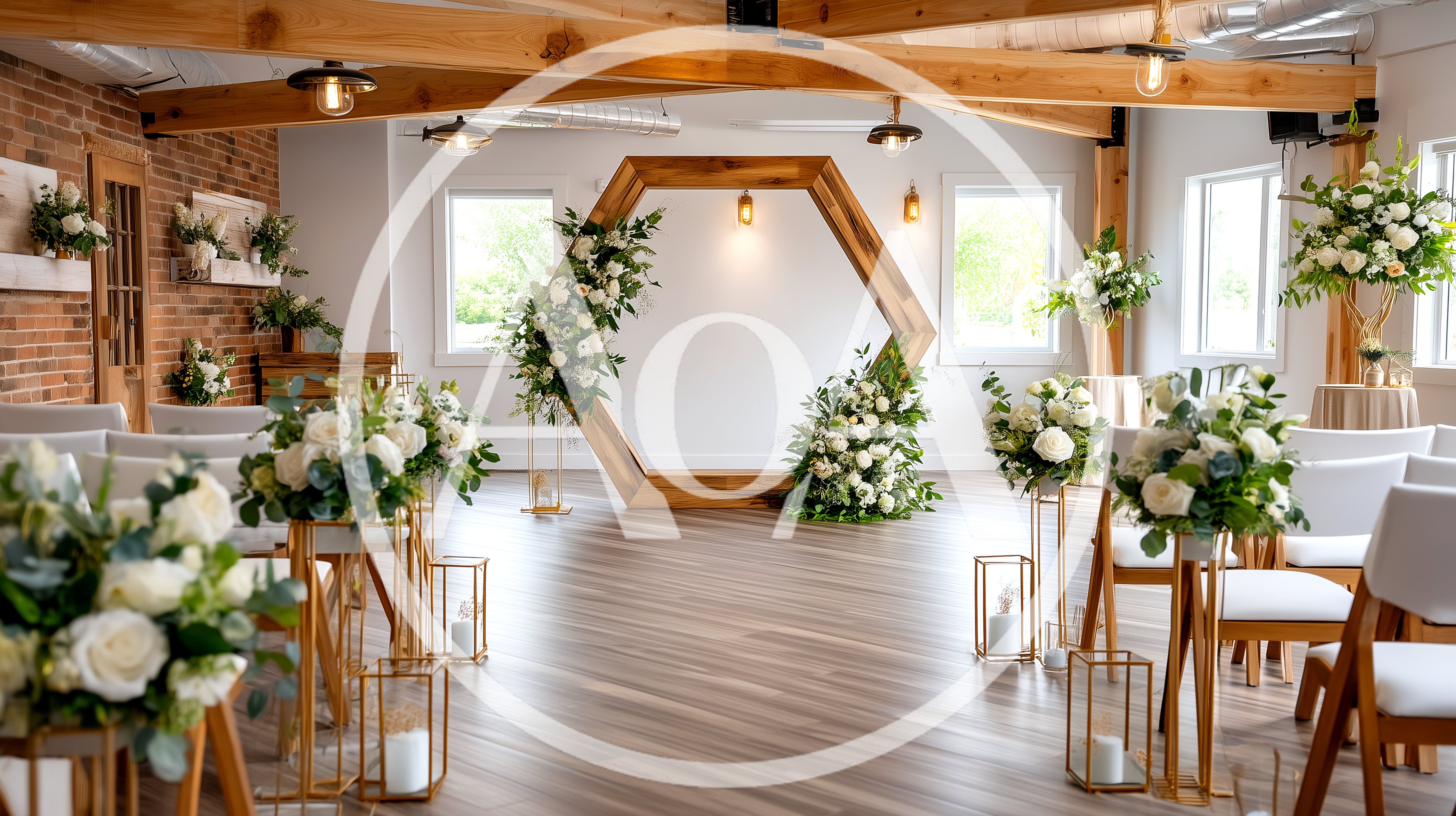 Elegant Wedding Ceremony Setup With Hexagonal Arch