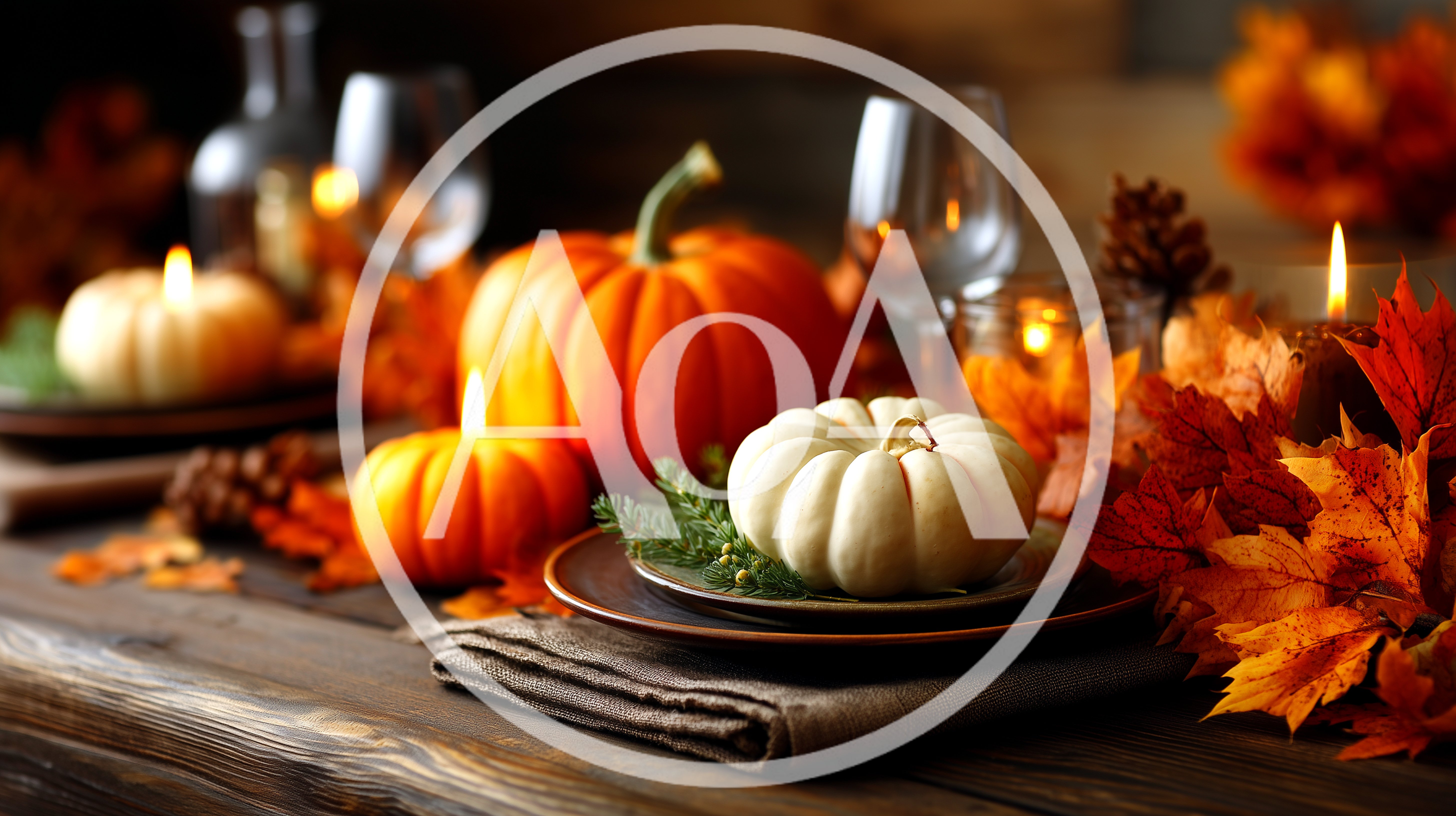 Autumn Thanksgiving Table Setting With Pumpkins And Candles