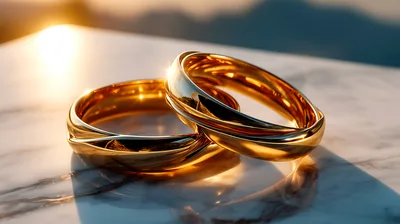 Two Golden Wedding Rings On Marble Surface