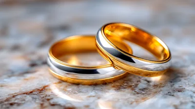 Two Interlocking Gold And Silver Wedding Rings