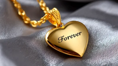 Gold Heart Pendant Necklace With Forever Engraving