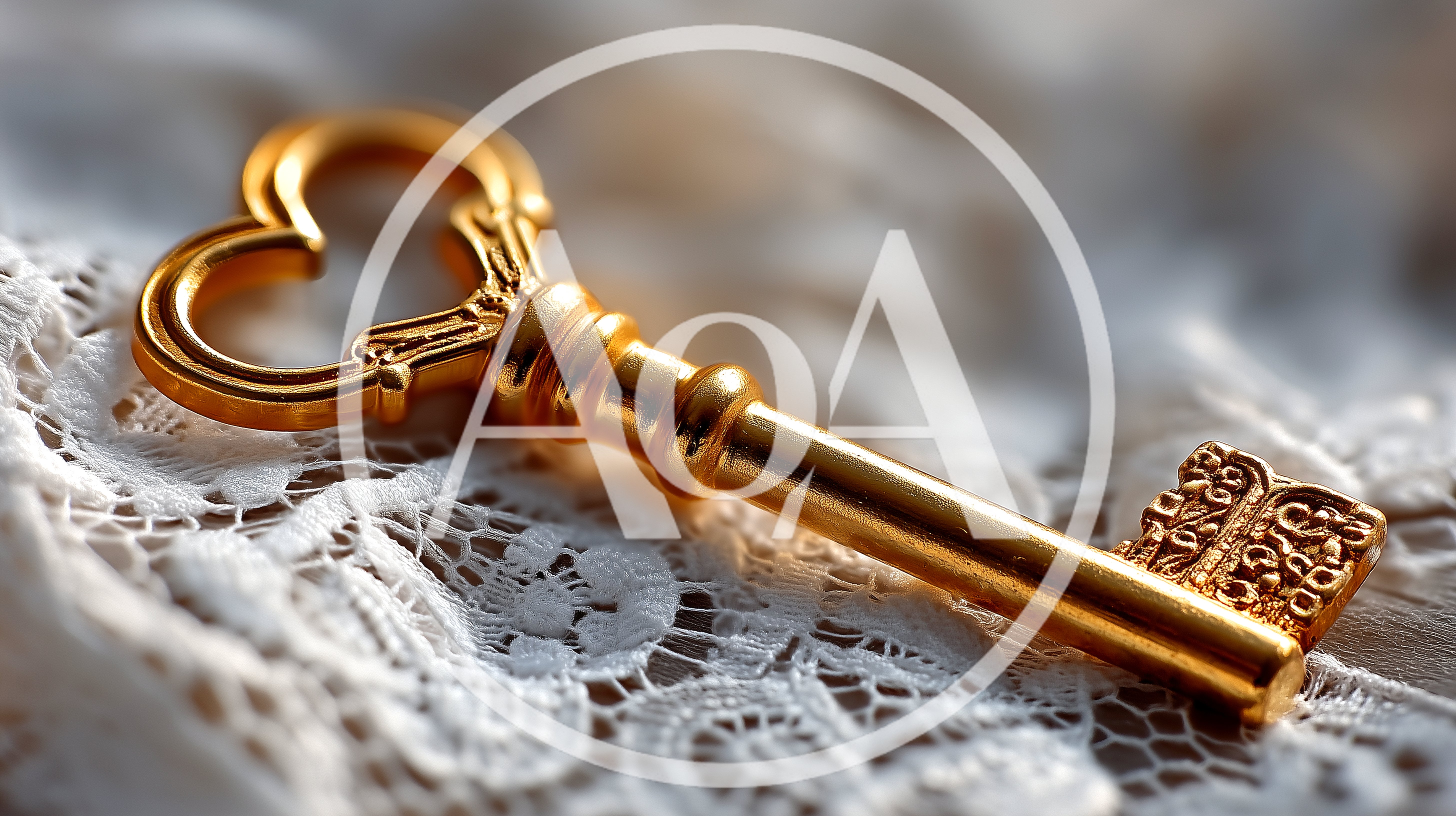 Ornate Gold Key Resting On Delicate White Lace