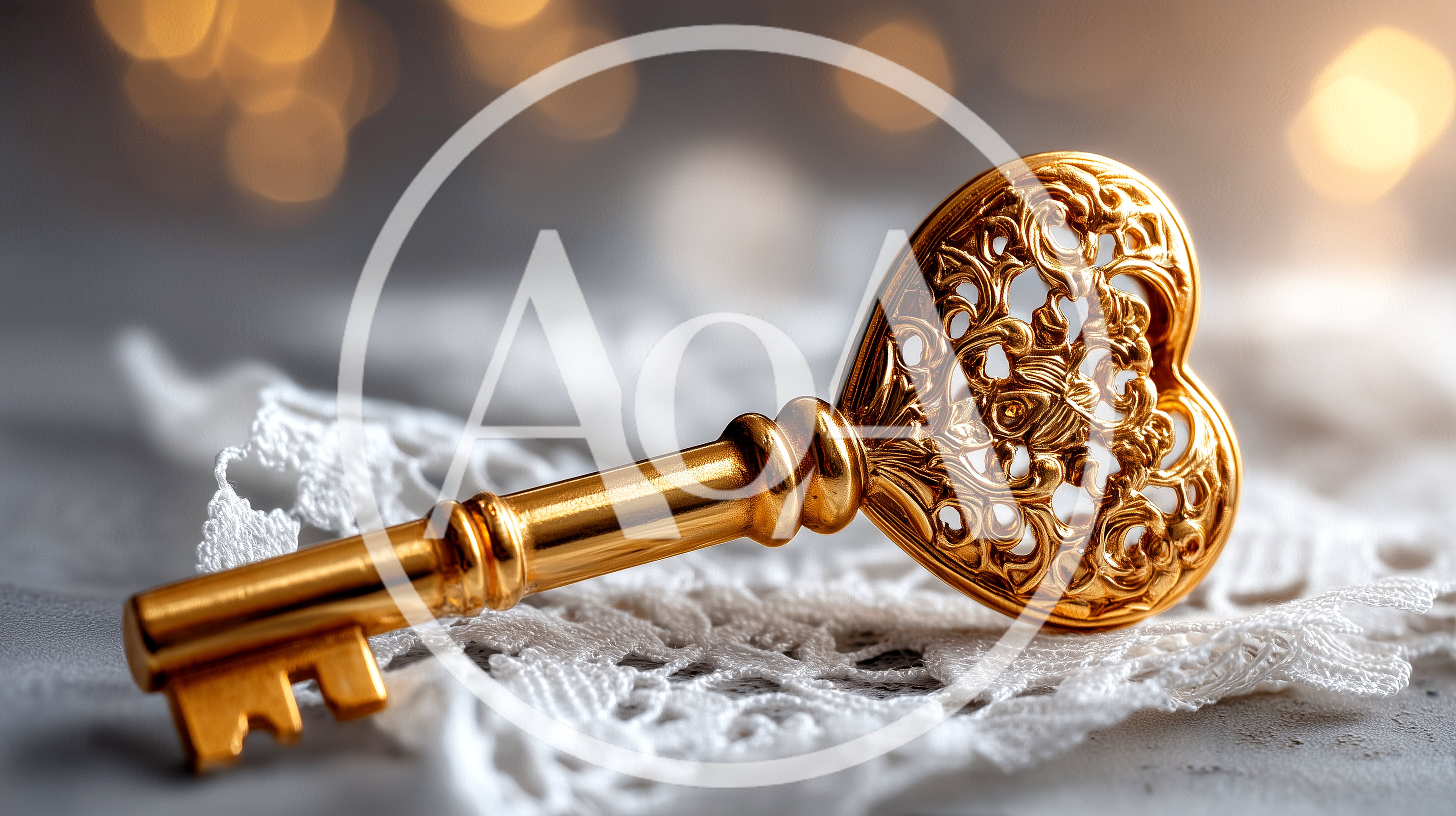 Ornate Golden Heart Shaped Key on Lace