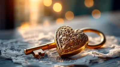 Ornate Golden Heart Shaped Key On Lace