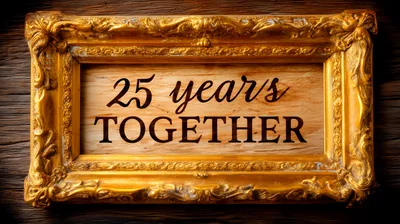 25 Years Together Text In Ornate Gold Frame