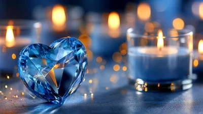 Blue Heart Shaped Diamond With Lit Candles