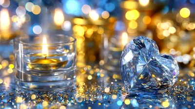 Heart Shaped Diamond Beside A Lit Candle