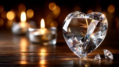 Heart Shaped Diamond With Candles On Wooden Table