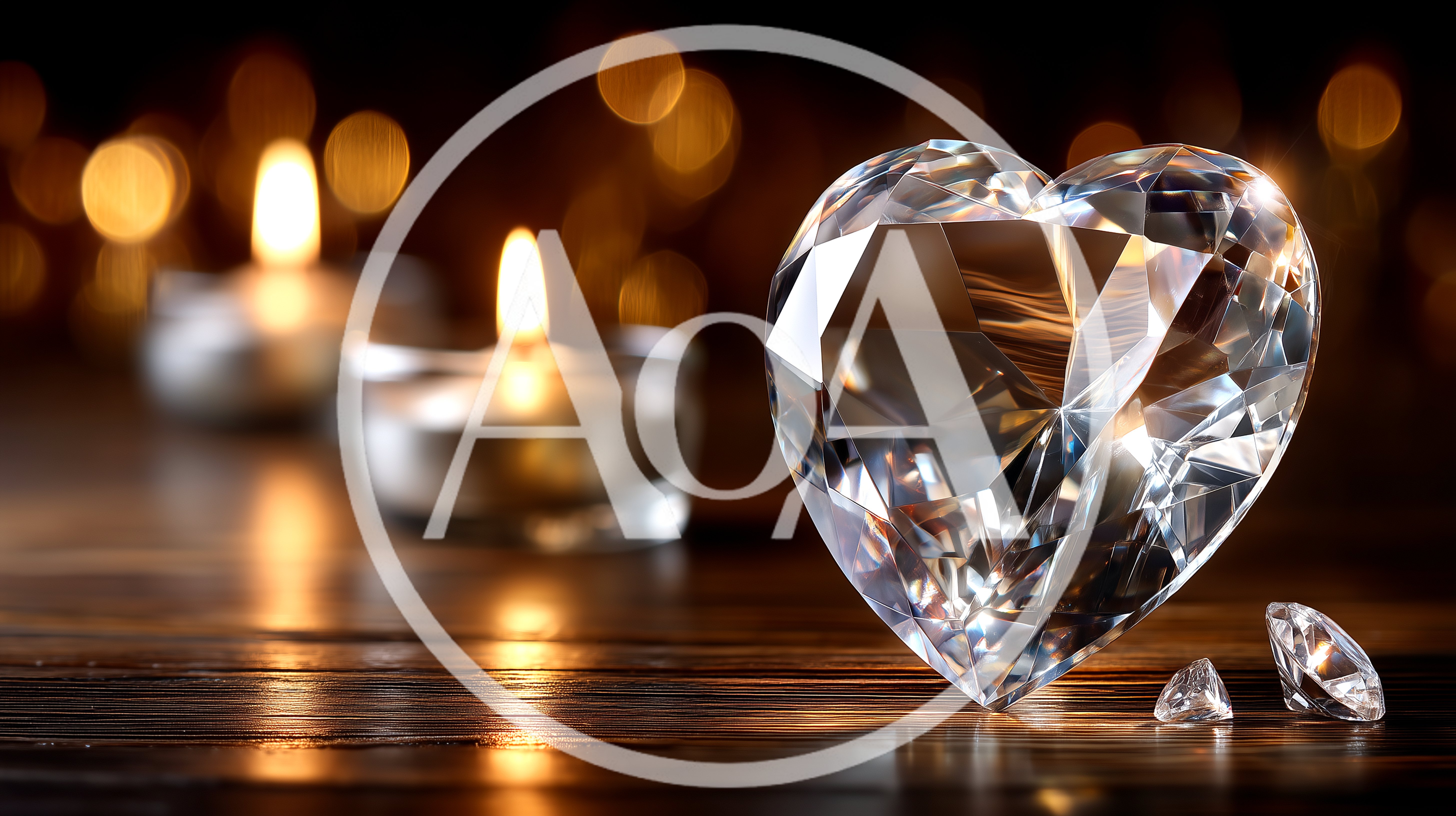 Heart Shaped Diamond With Candles On Wooden Table