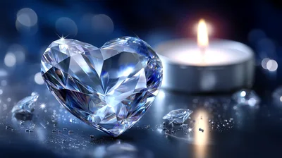 Heart Shaped Diamond Gemstone With Lit Candle