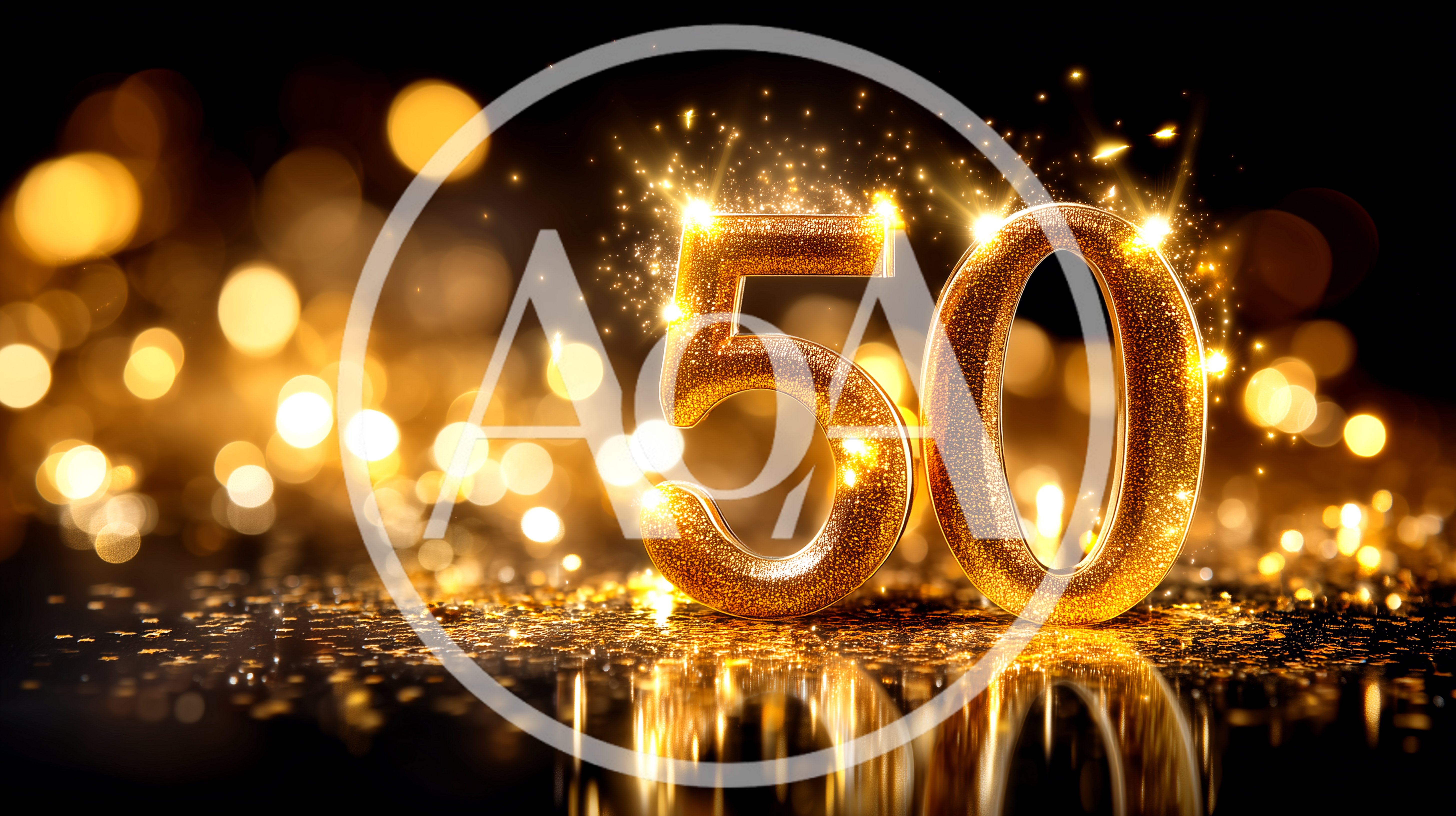Golden Number Fifty With Sparkling Bokeh Background