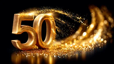 Golden Number Fifty With Sparkling Glitter Particles