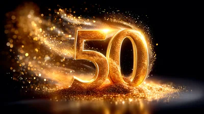 Golden Number Fifty With Sparkling Particle Effects