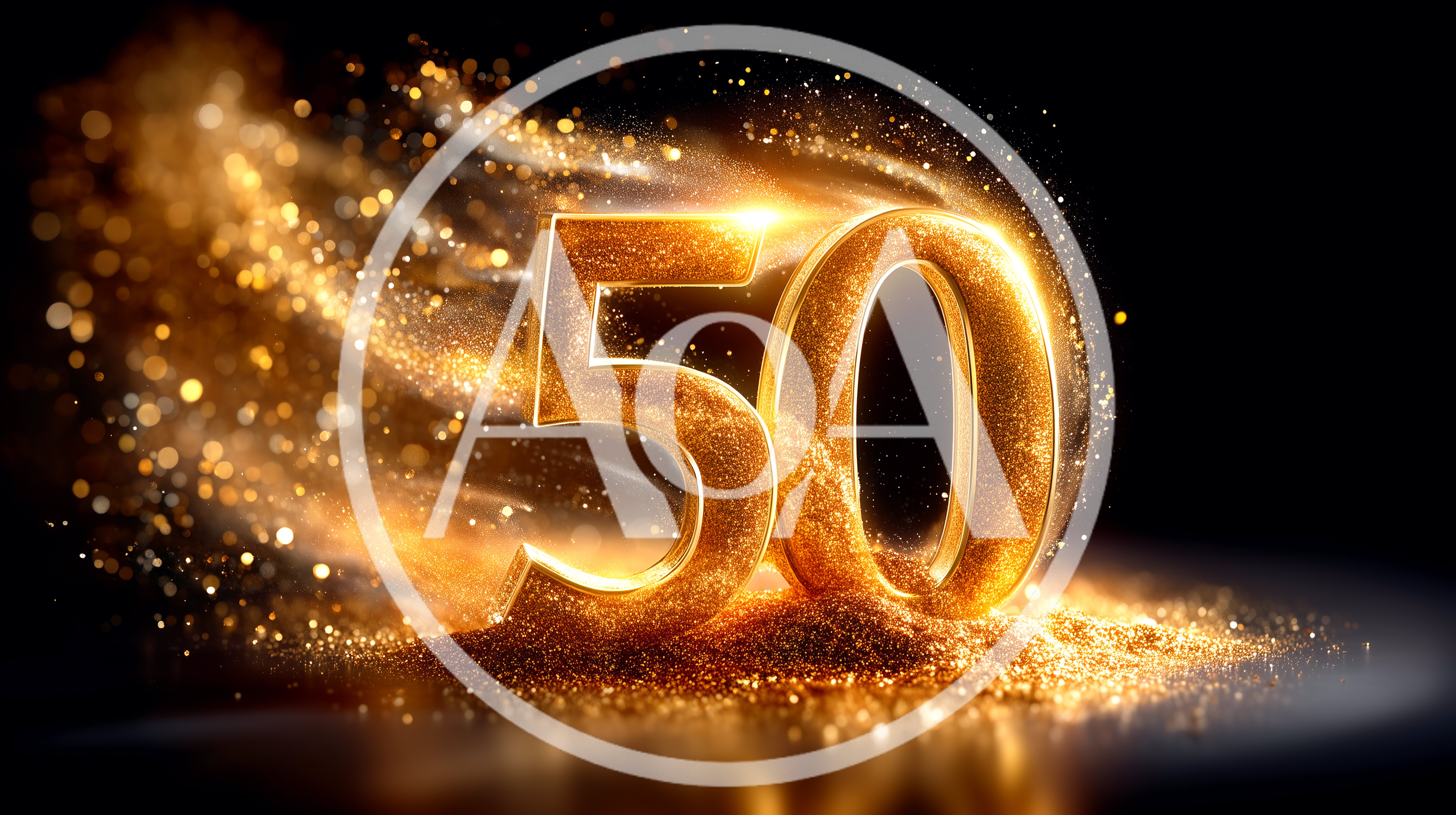 Golden Number Fifty With Sparkling Particle Effects
