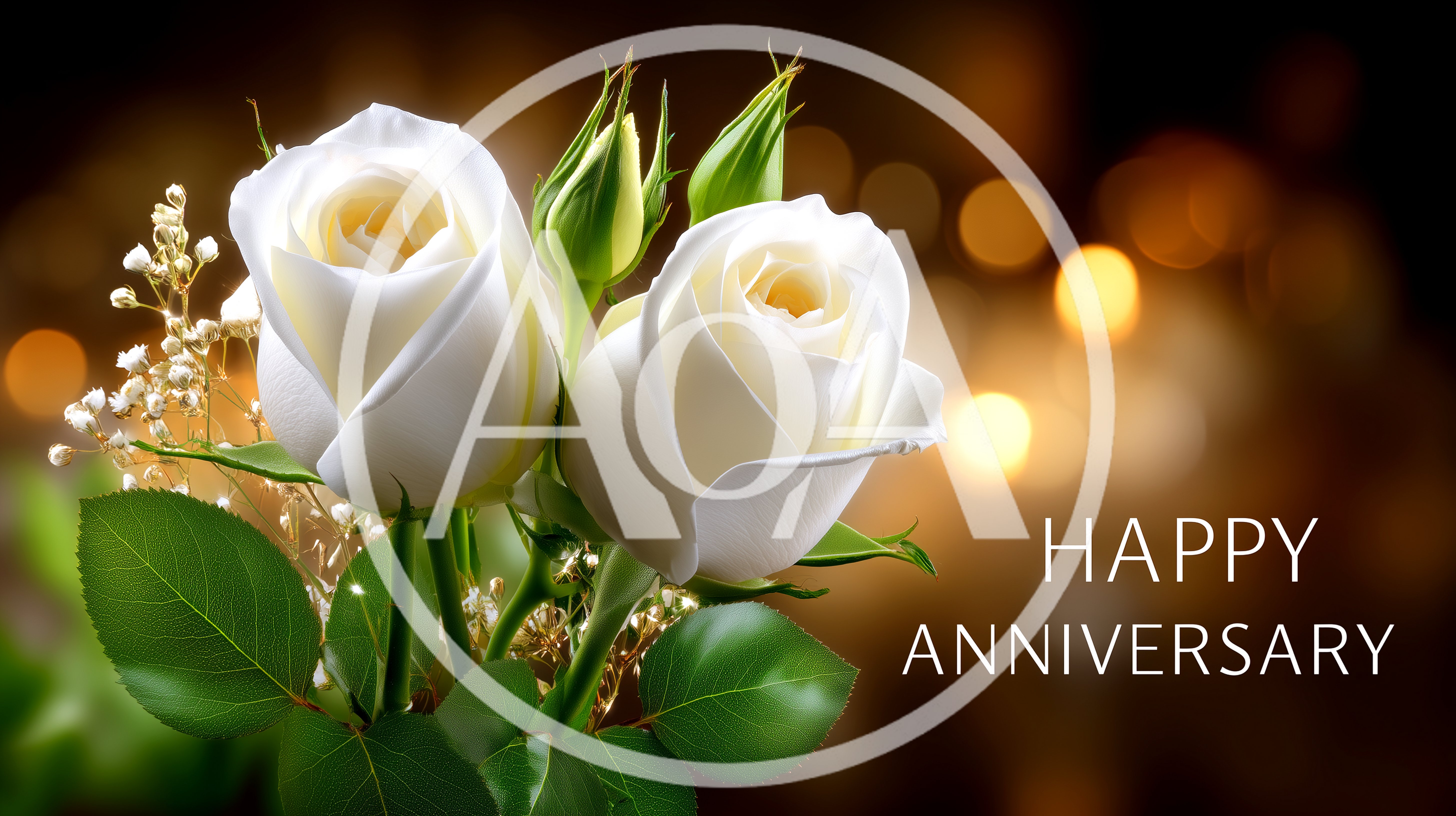 Two White Roses With Happy Anniversary Text
