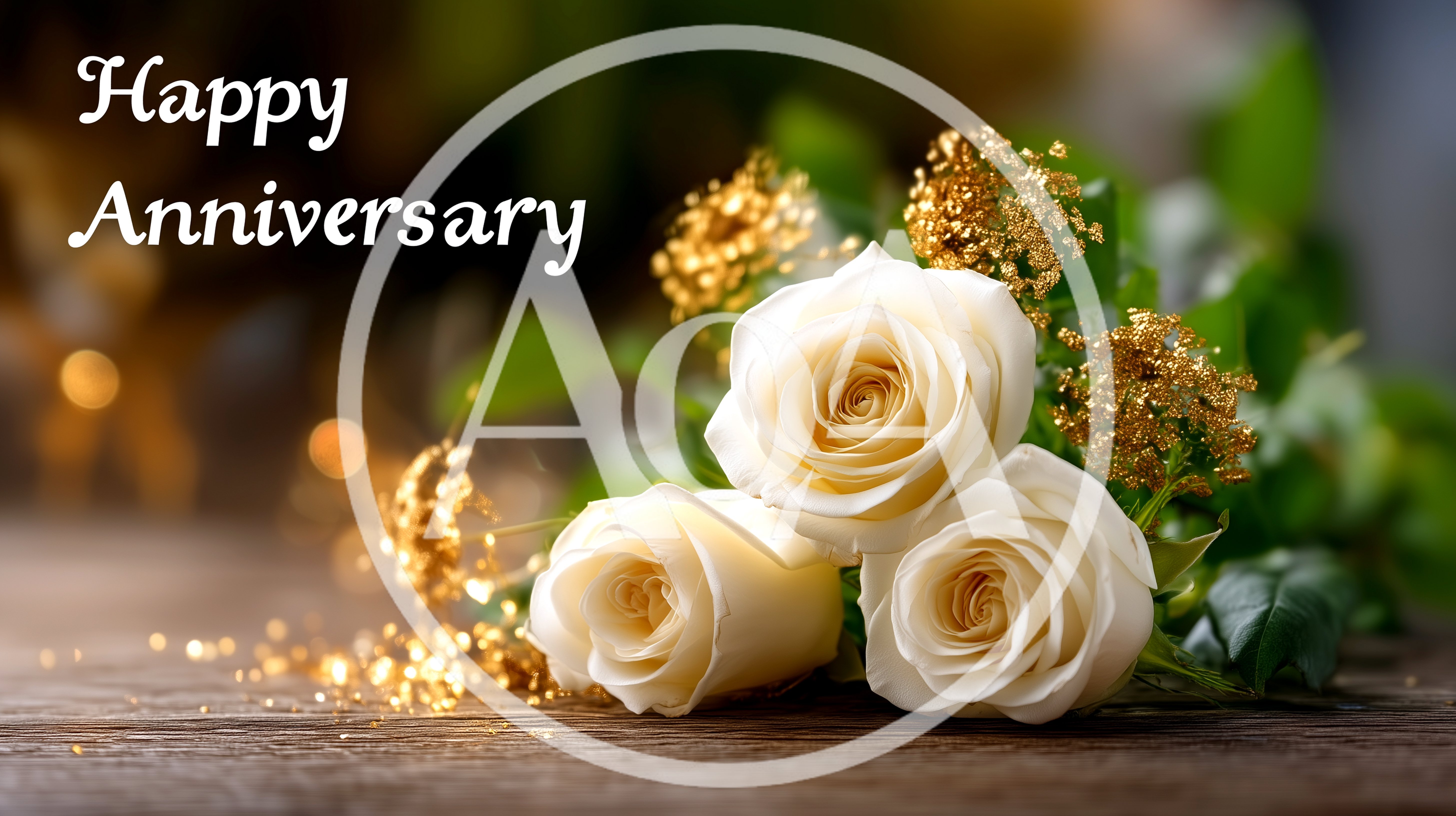 Three White Roses With Gold Glitter For Anniversary