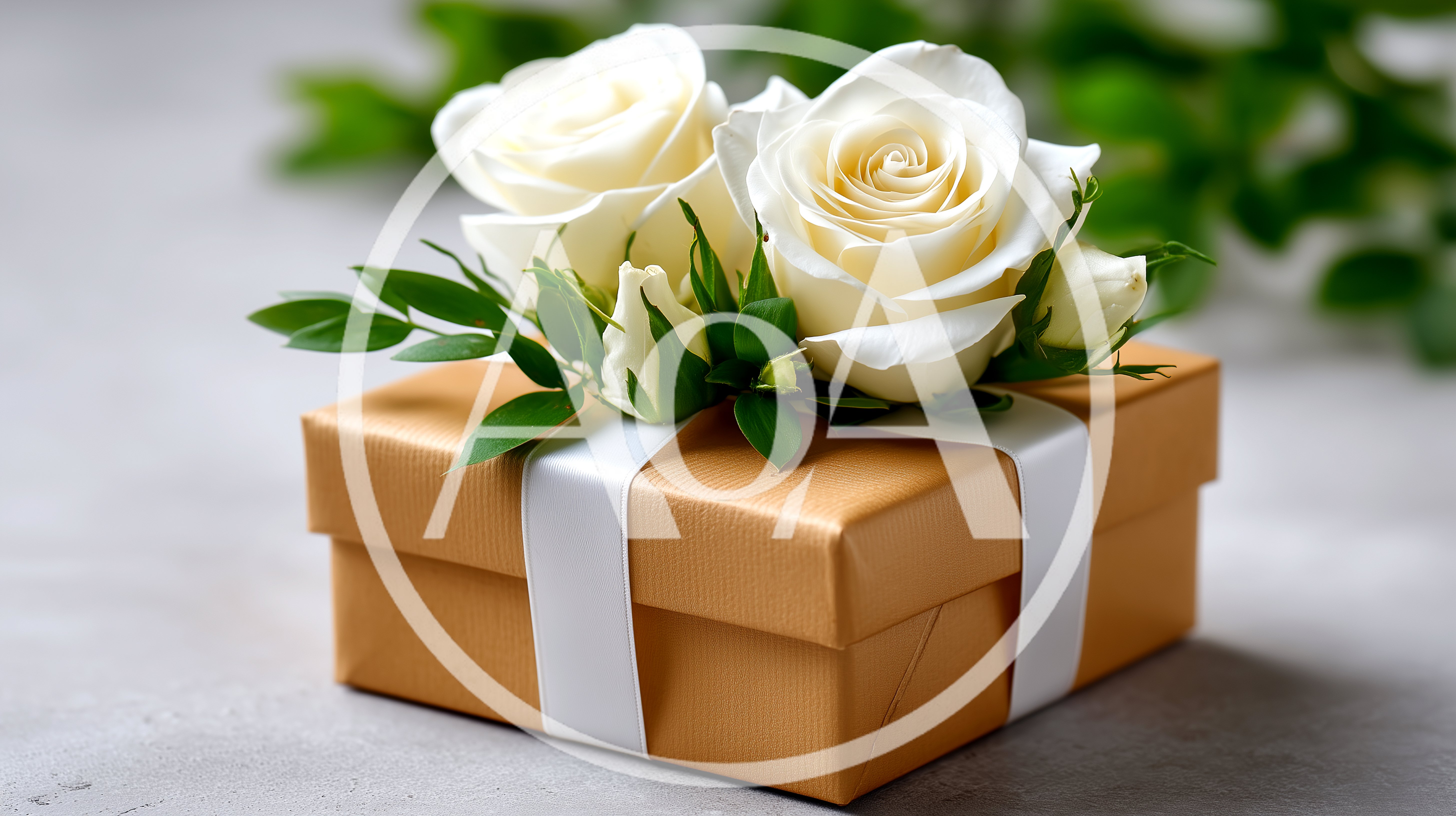 Gift Box Decorated With White Roses