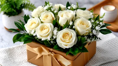 White Rose Bouquet In A Gift Box