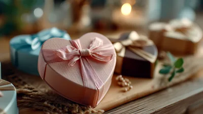 Heart Shaped Gift Boxes On A Wooden Table