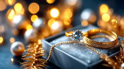 Gold Diamond Engagement Ring In A Jewelry Box