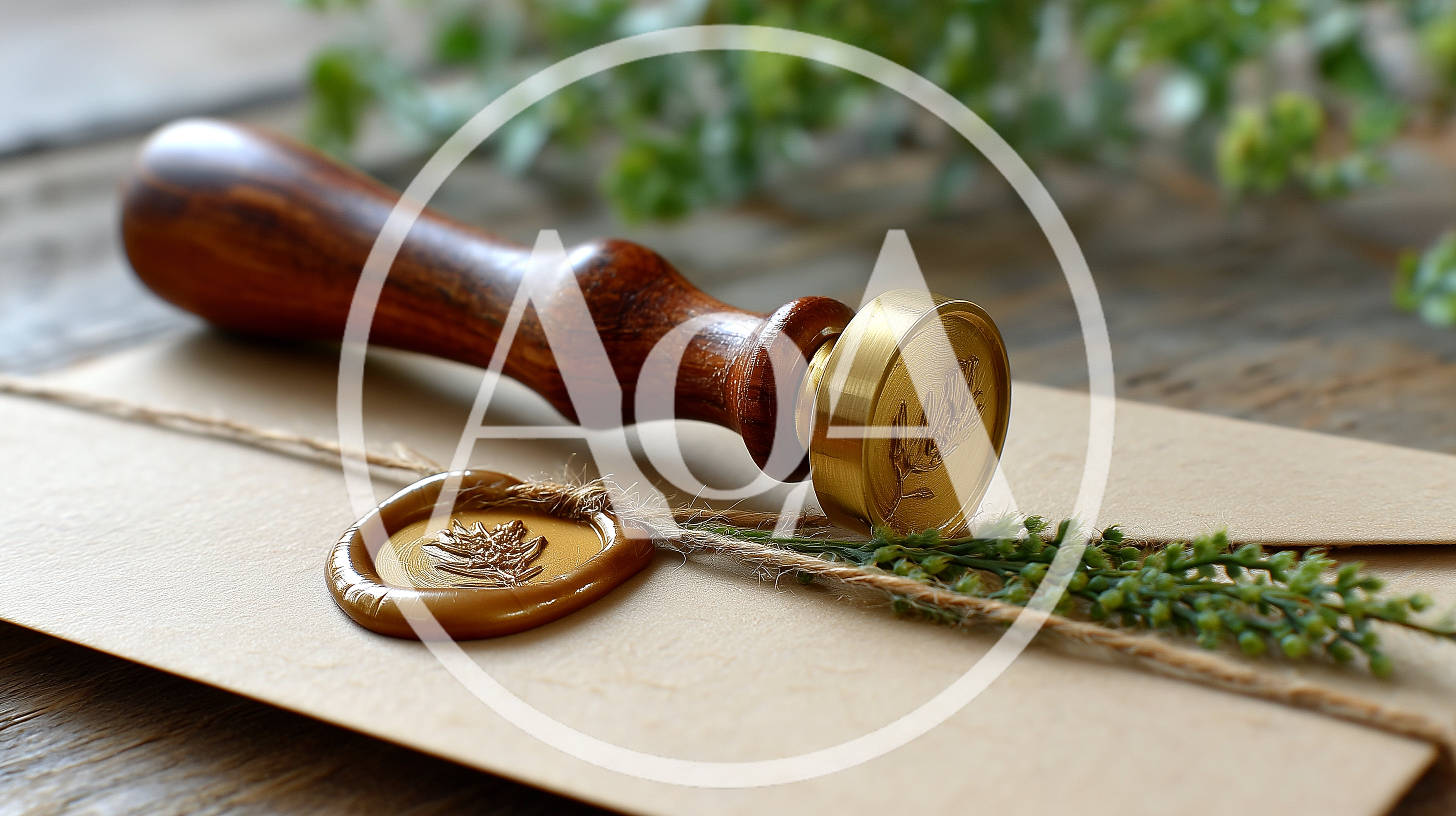Wax Seal Stamp and Envelope on Wooden Table