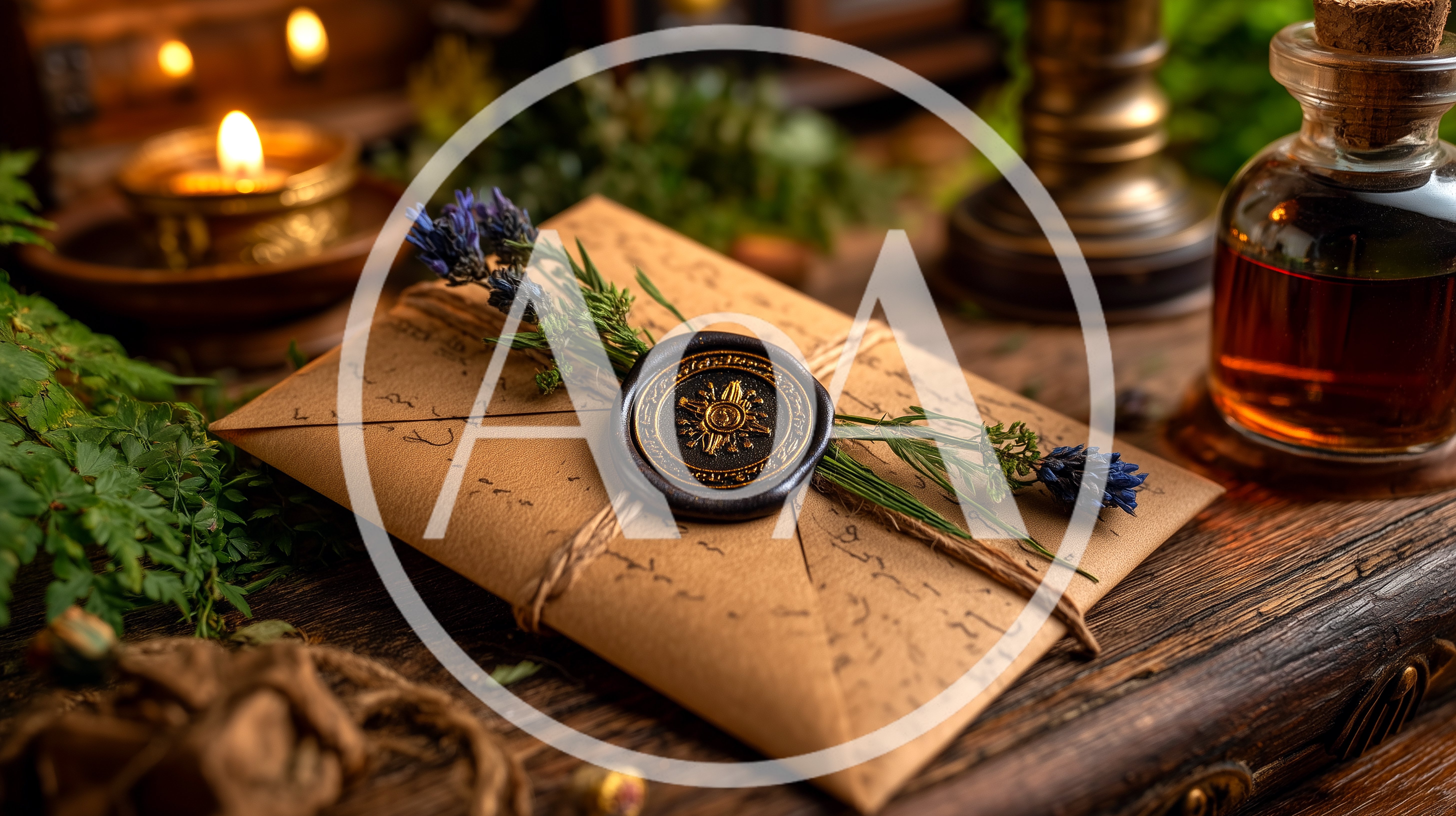 Vintage Envelope With Wax Seal And Lavender Sprigs