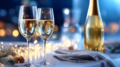 Two Glasses Of Sparkling Wine For A Romantic Celebration
