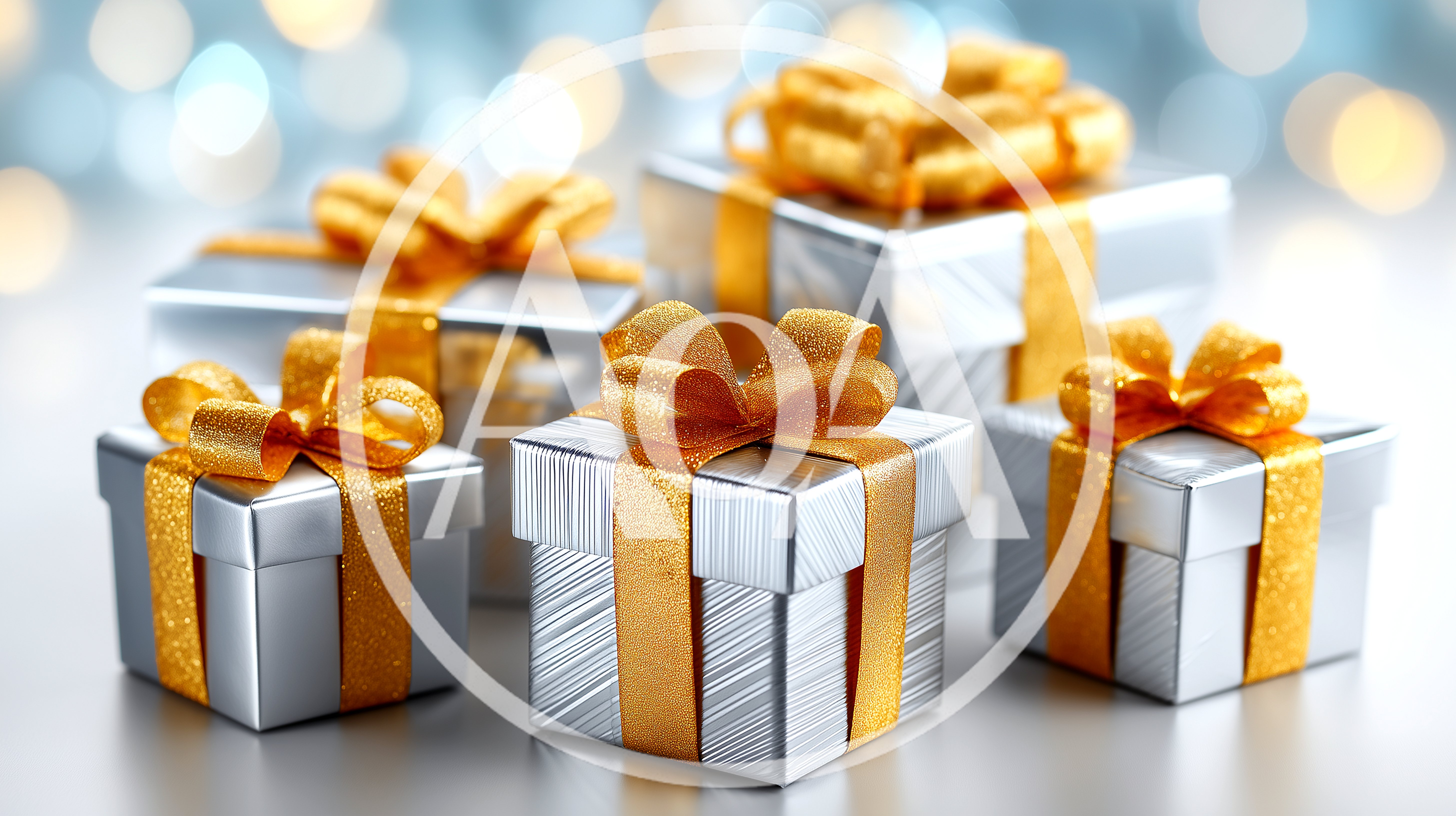 Silver Gift Boxes With Golden Ribbons