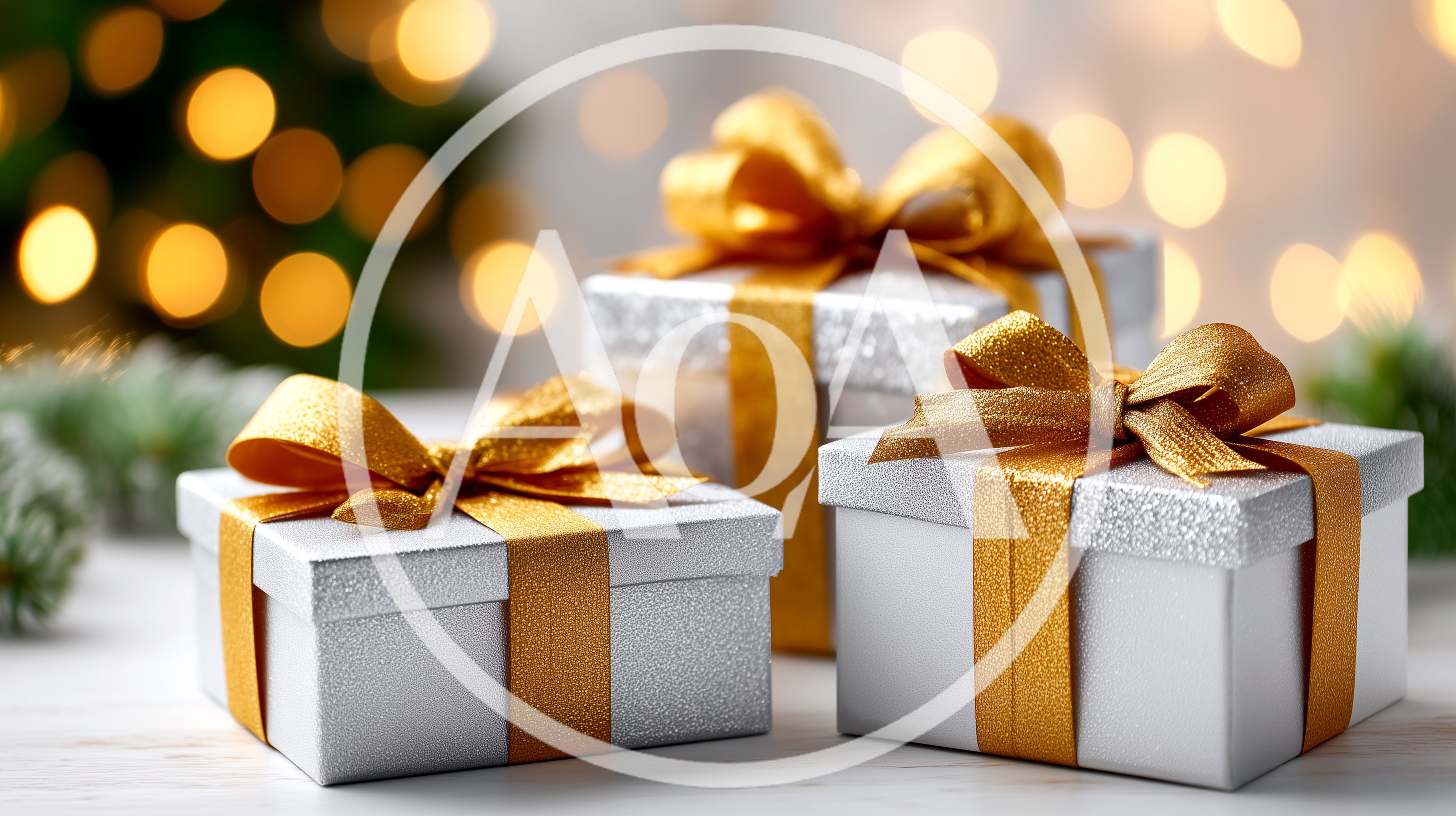 Three Silver Gift Boxes With Gold Ribbons