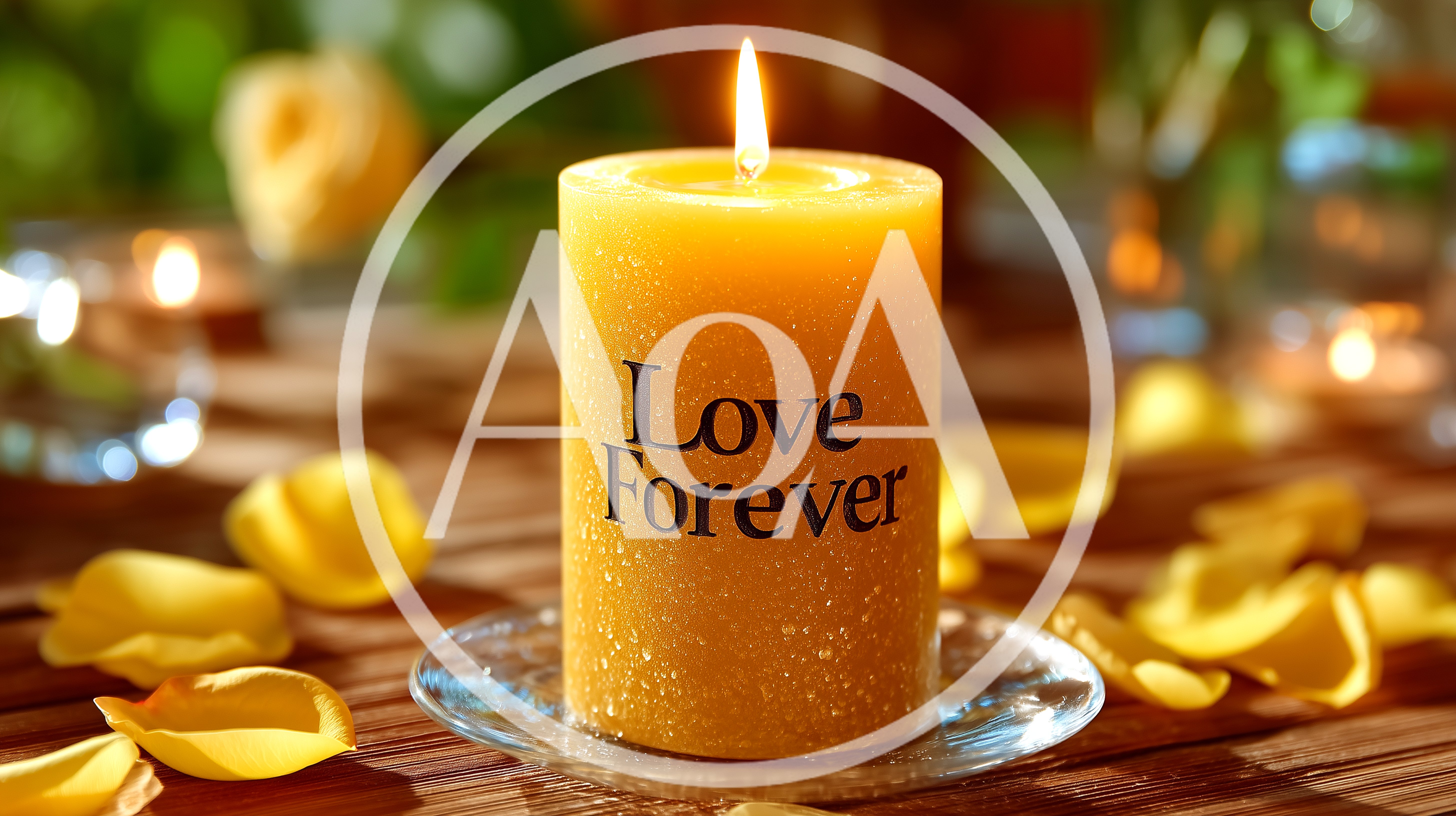 Yellow Pillar Candle With Love Forever Text