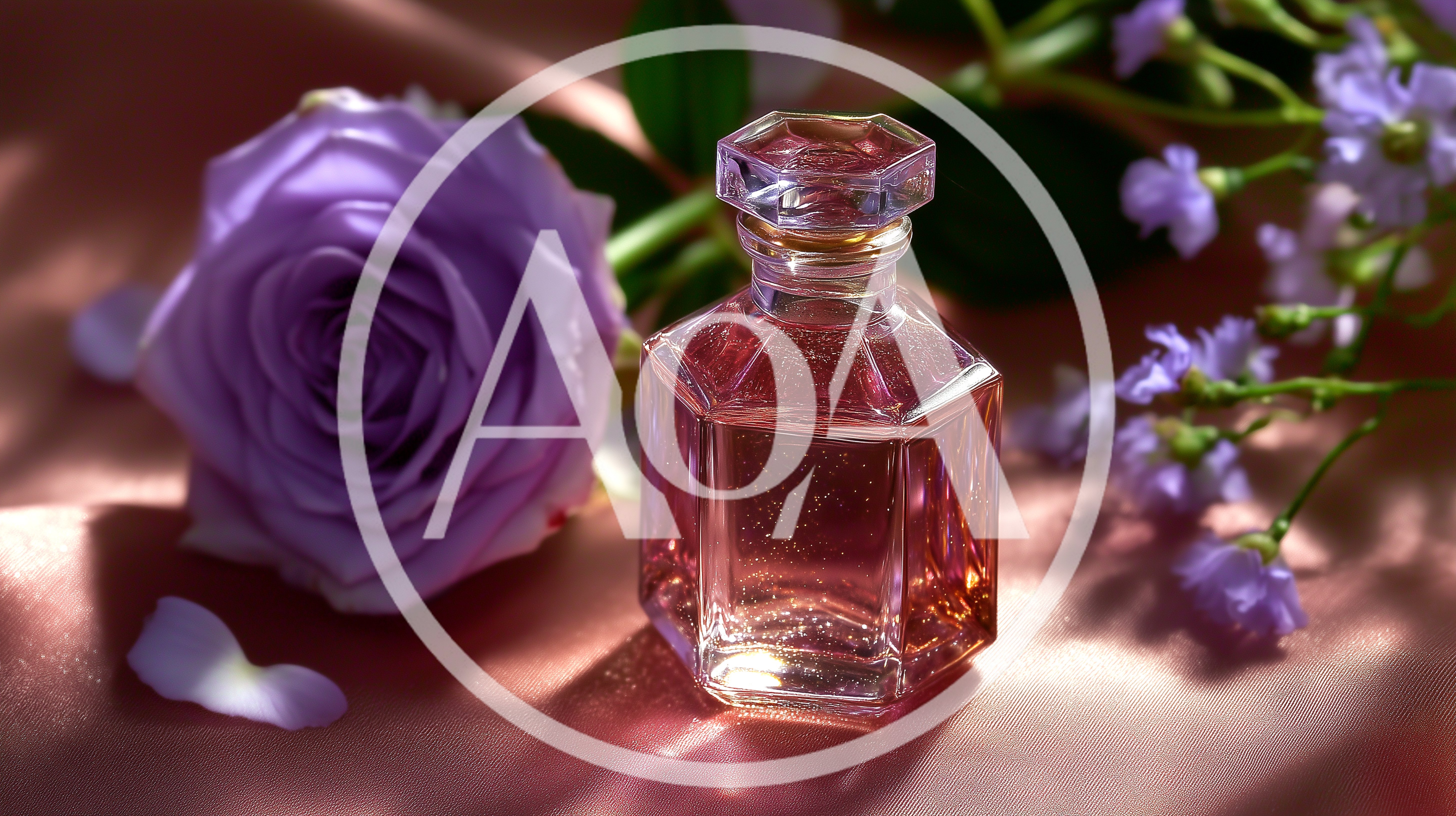 Perfume Bottle With Purple Rose And Flowers
